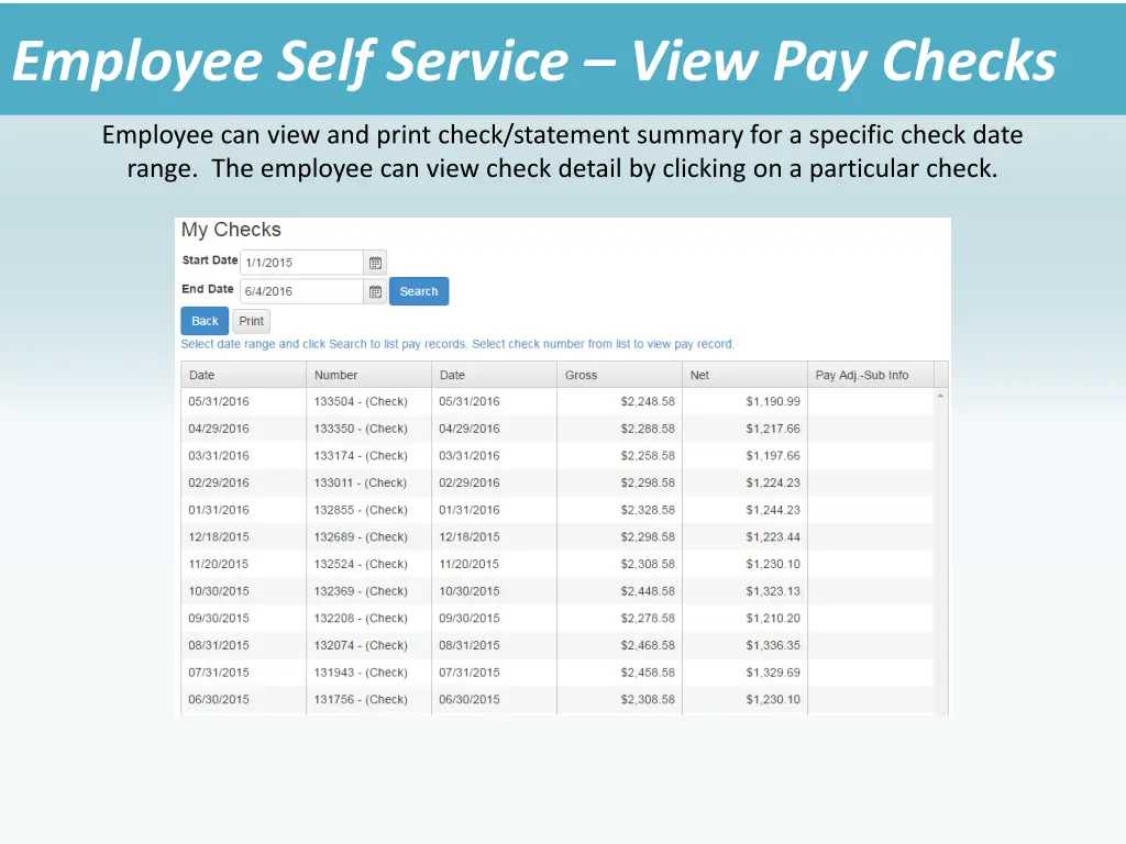 employee self service view pay checks