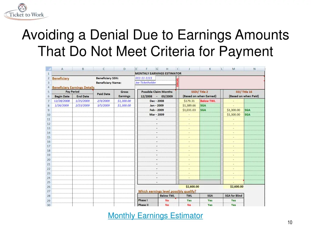 avoiding a denial due to earnings amounts that