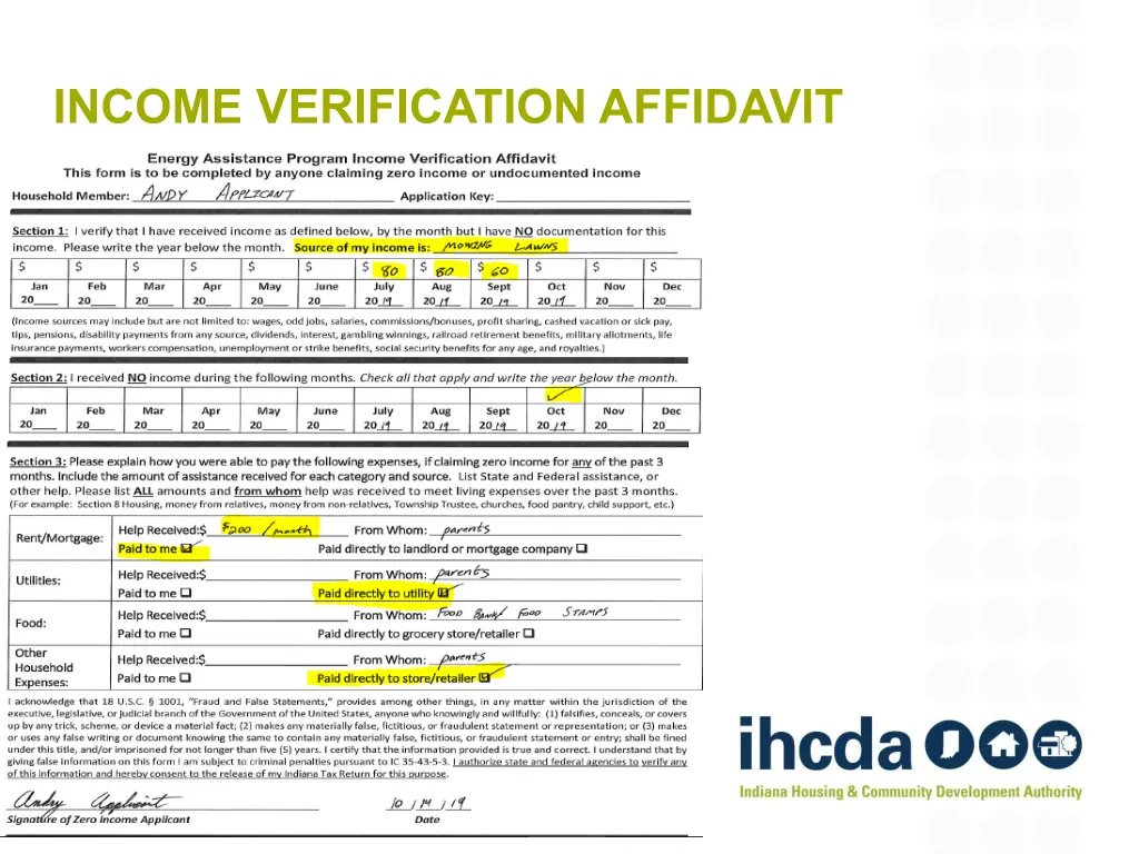 income verification affidavit 2