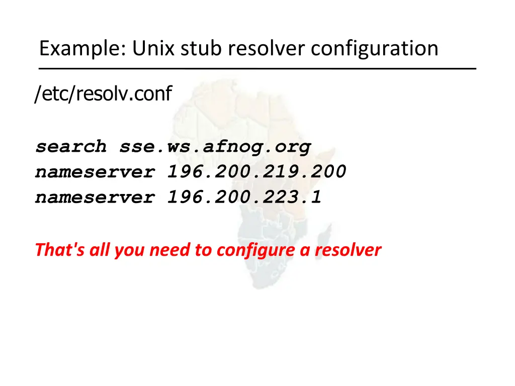 example unix stub resolver configuration