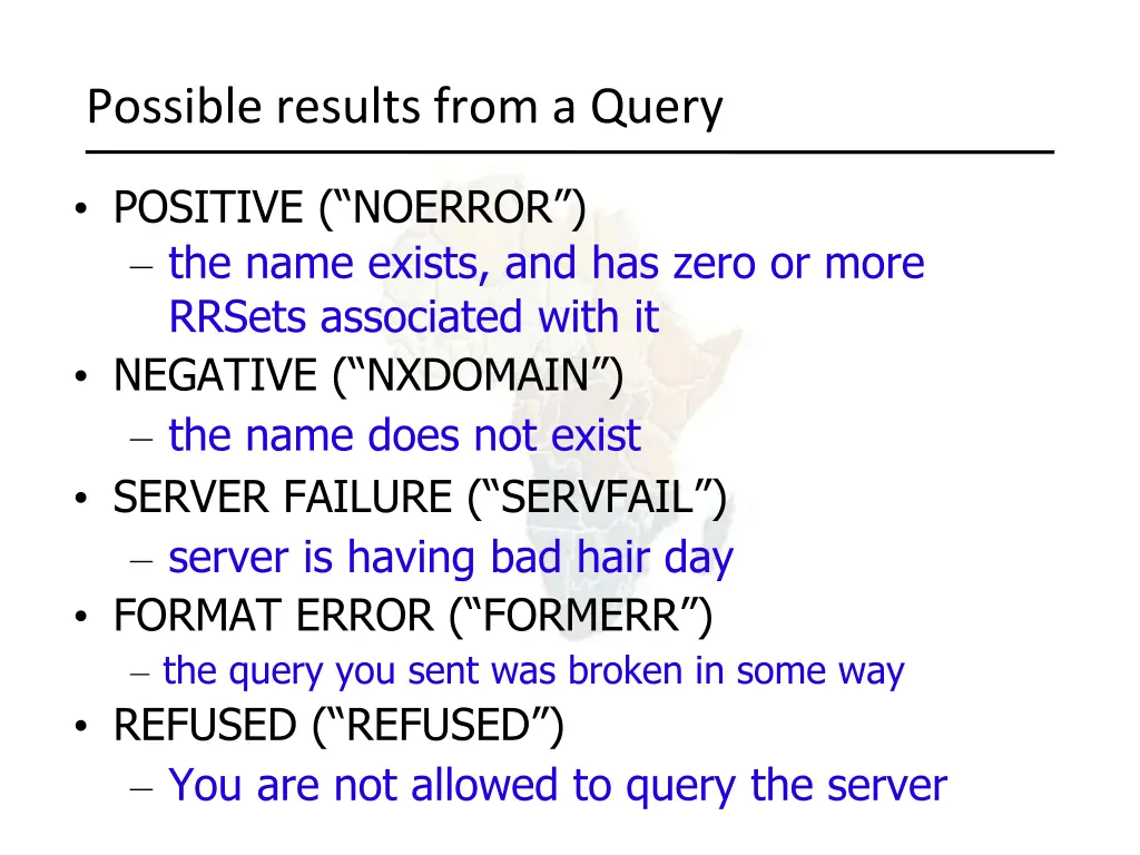 possible results from a query