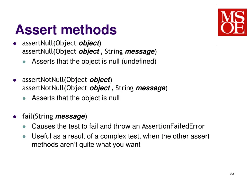 assert methods assertnull object object