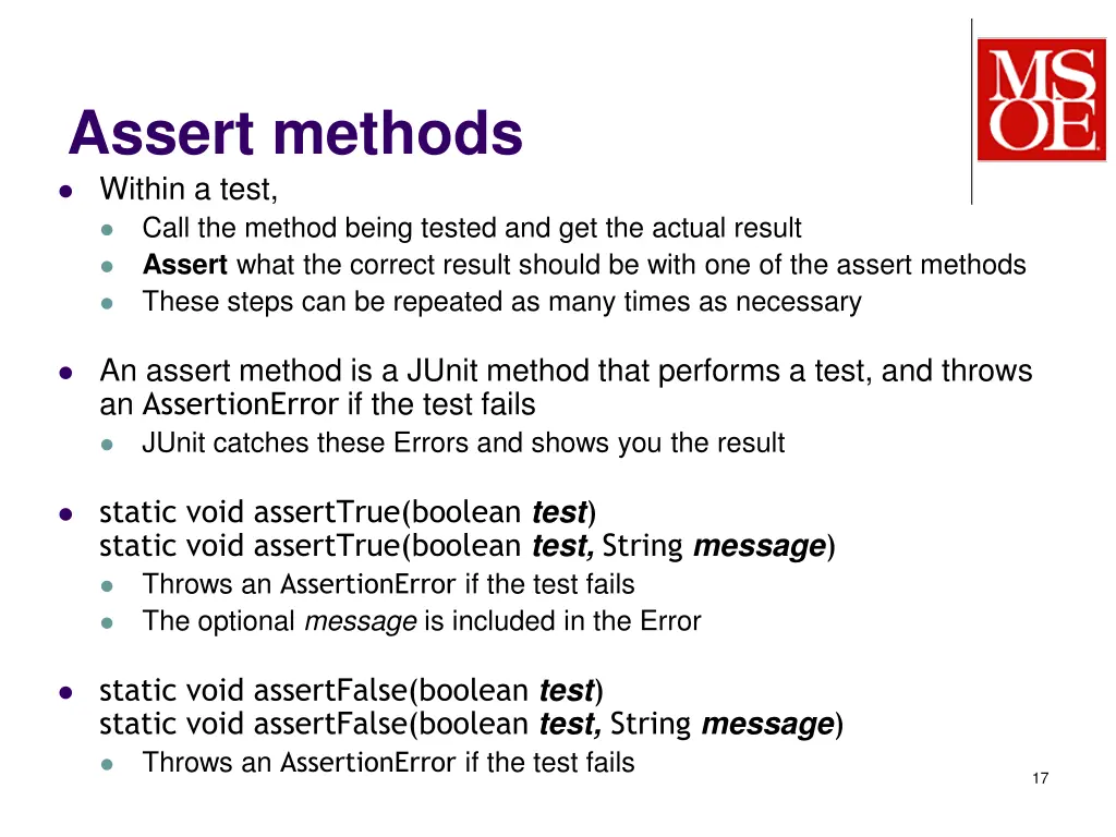 assert methods within a test call the method