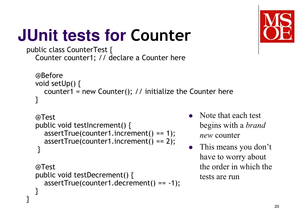 junit tests for counter public class countertest