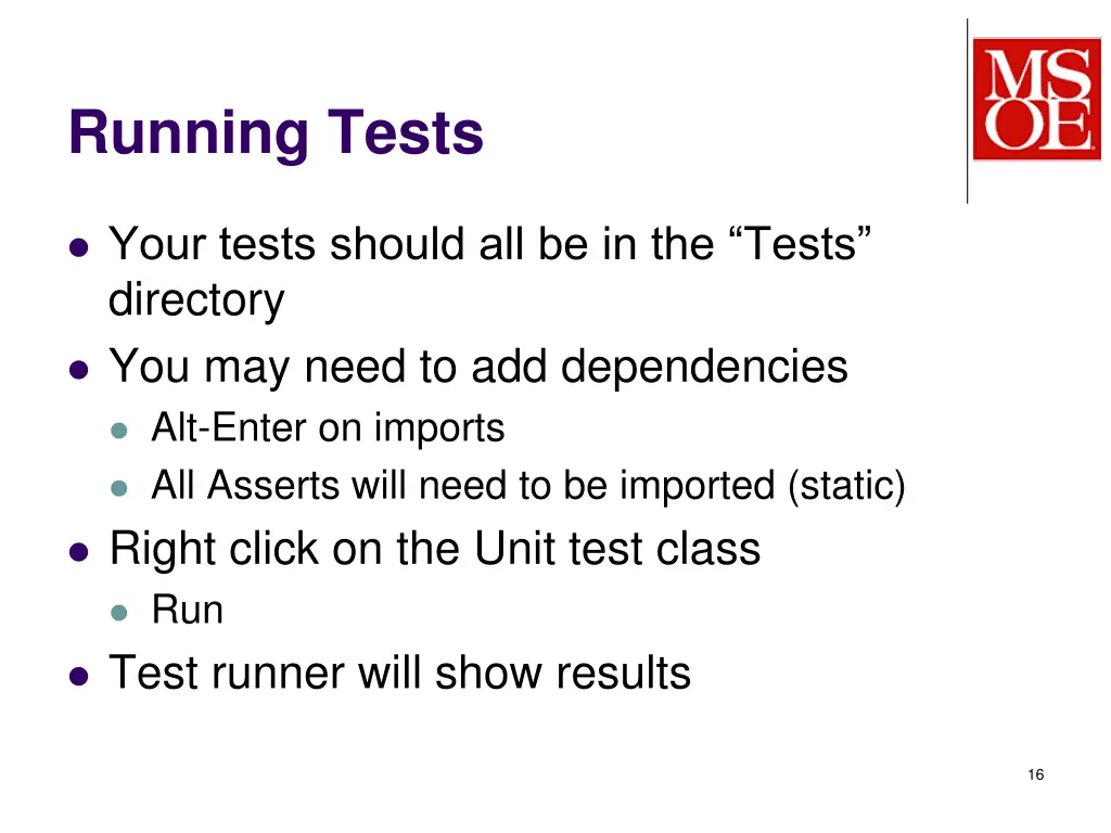 running tests