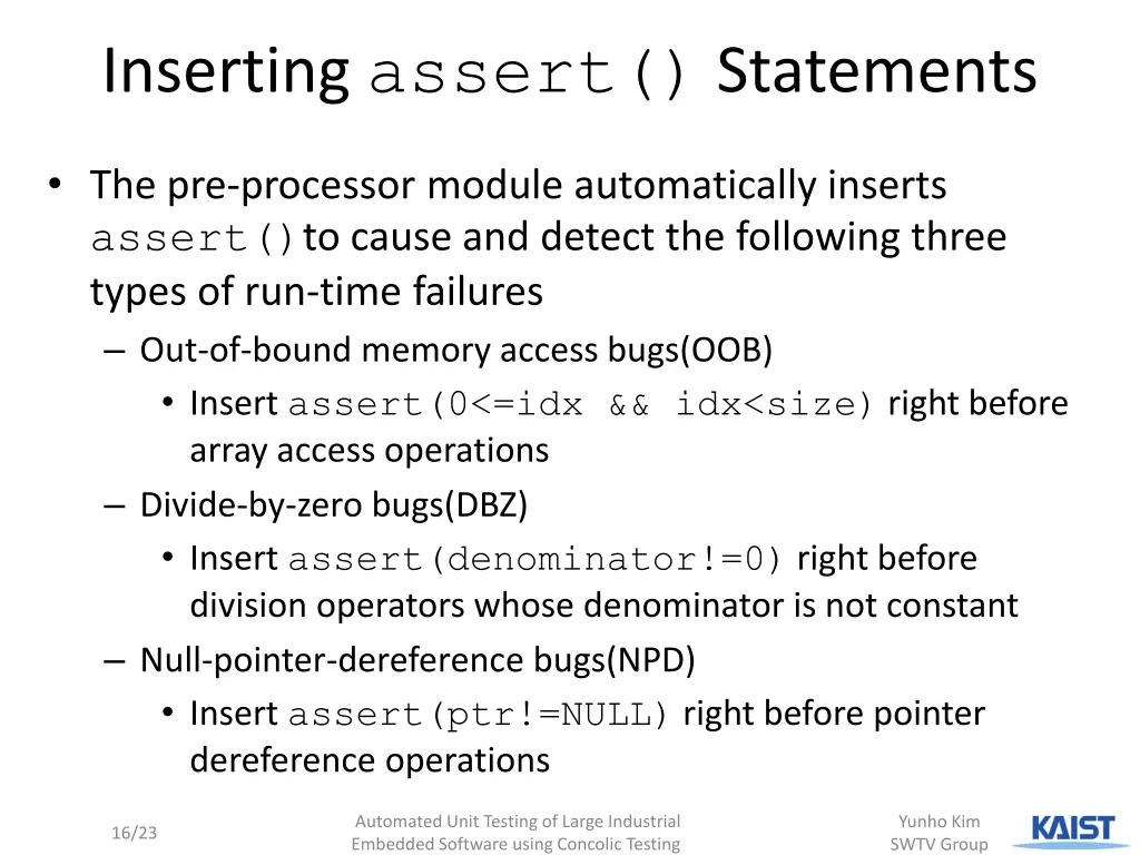 inserting assert statements