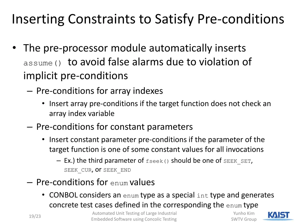 inserting constraints to satisfy pre conditions