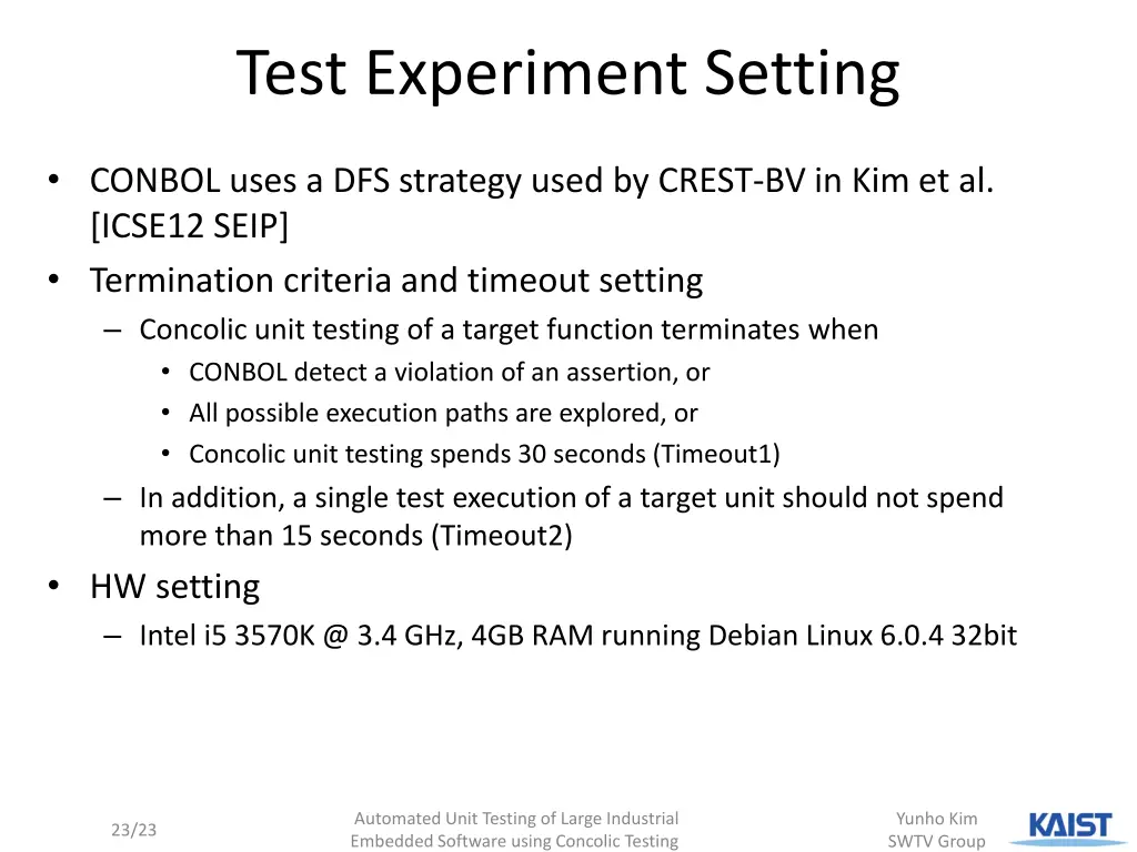 test experiment setting