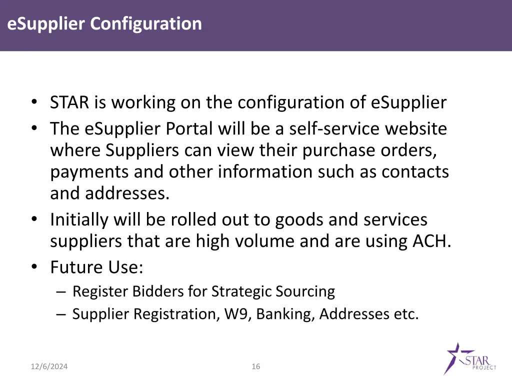 esupplier configuration