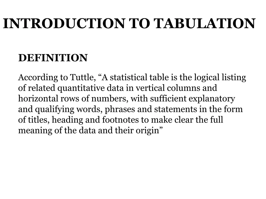 introduction to tabulation