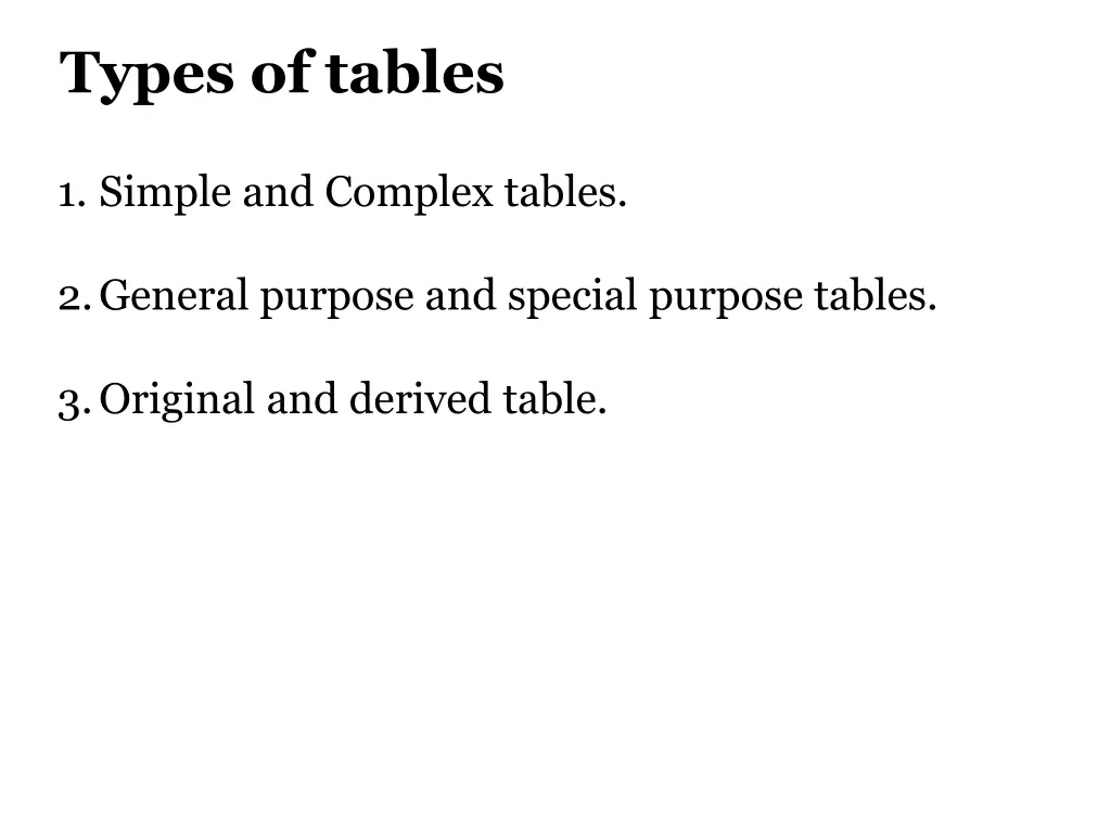 types of tables