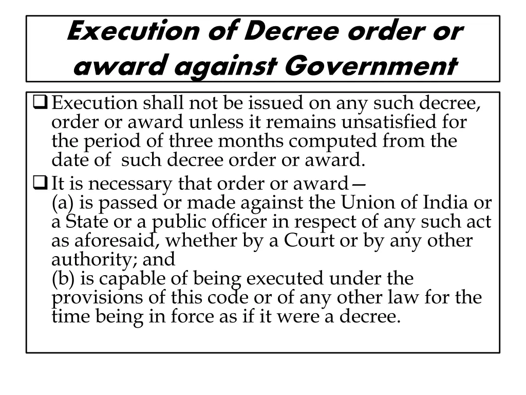 execution of decree order or award against