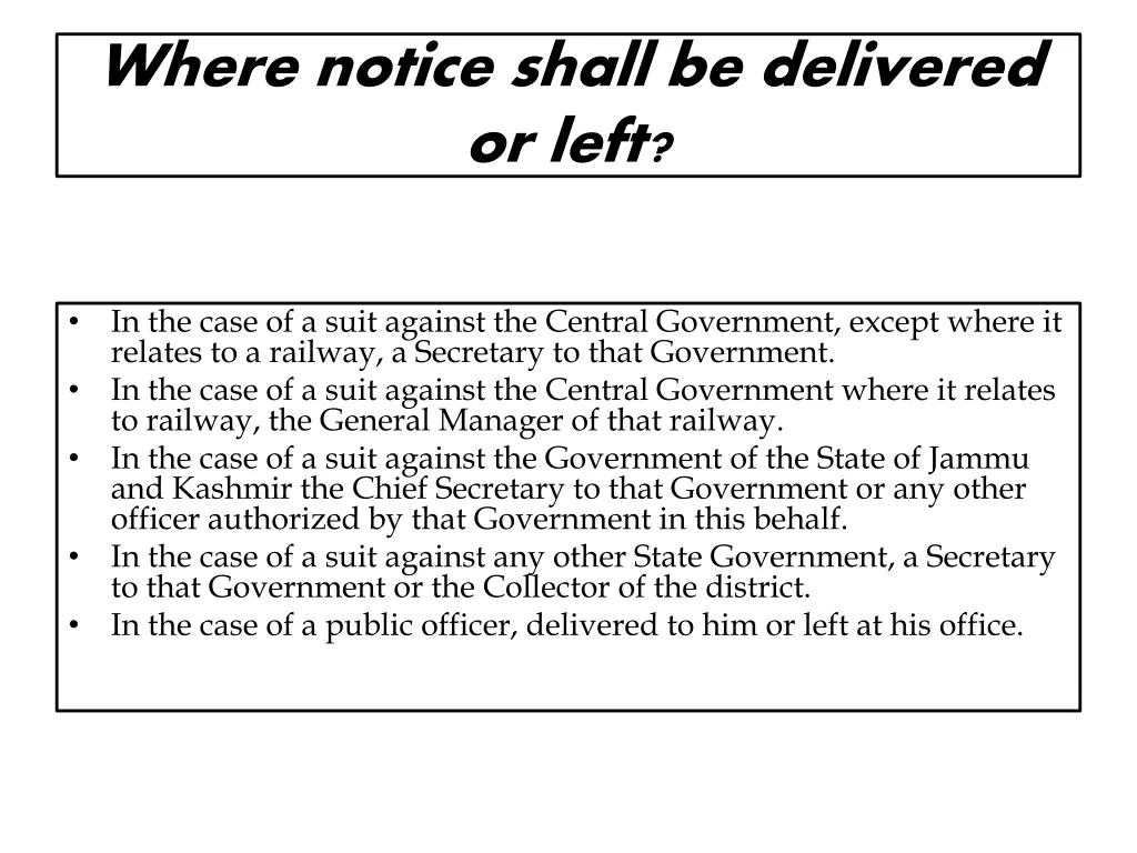 where notice shall be delivered or left