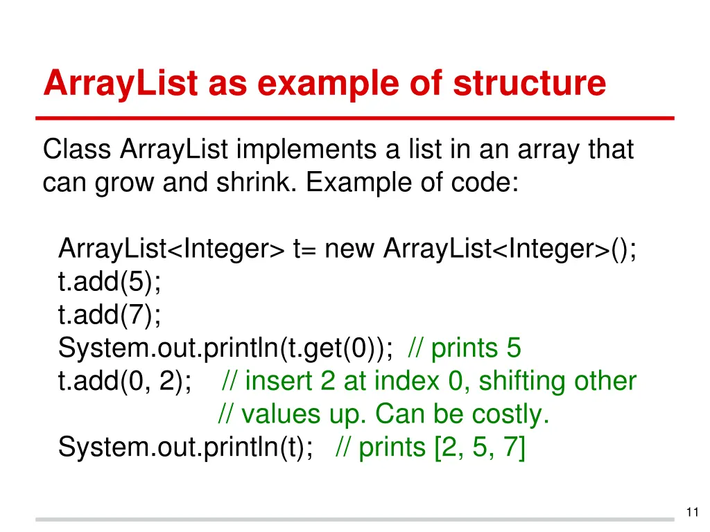 arraylist as example of structure