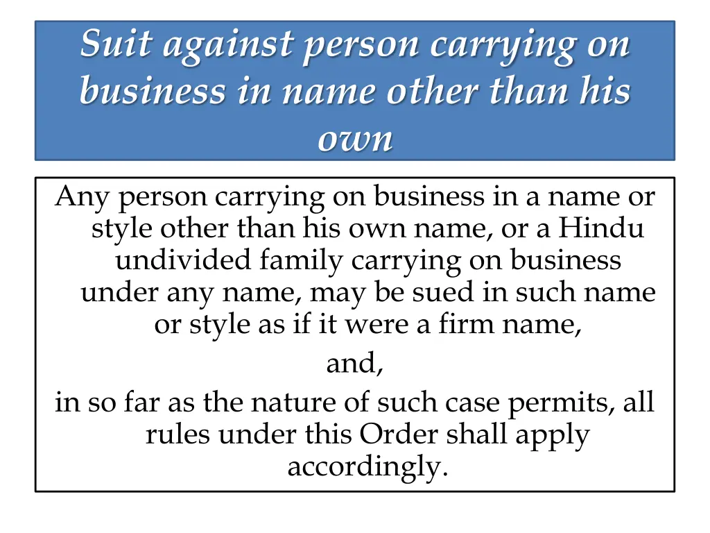 suit against person carrying on business in name