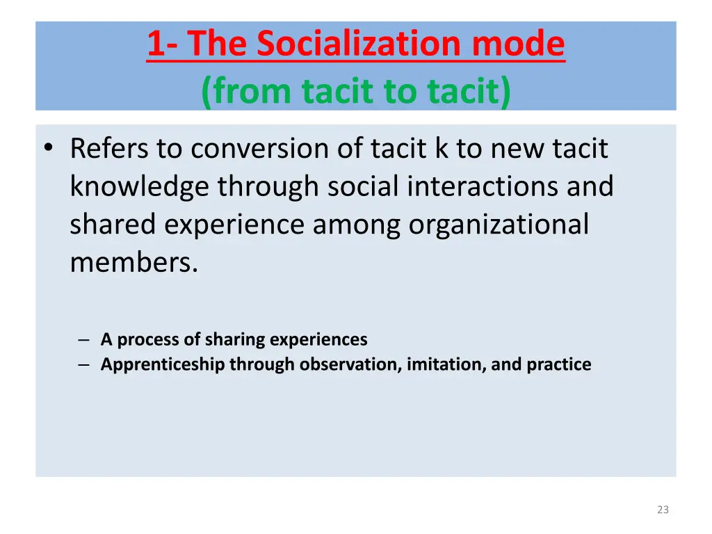 1 the socialization mode from tacit to tacit