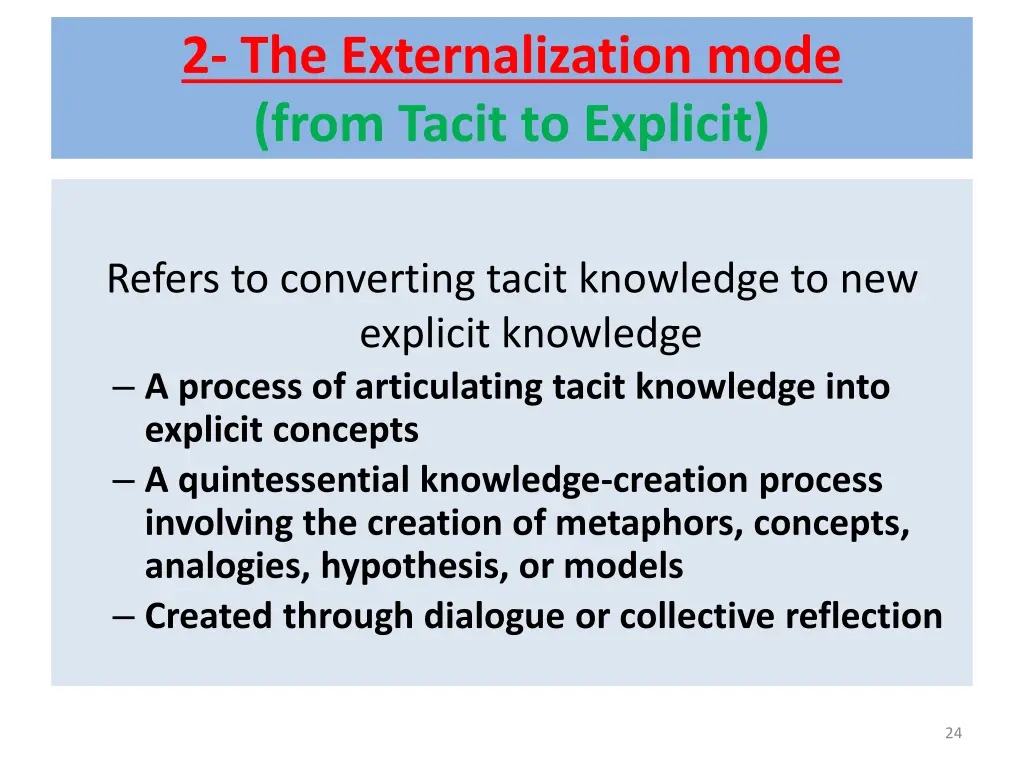 2 the externalization mode from tacit to explicit