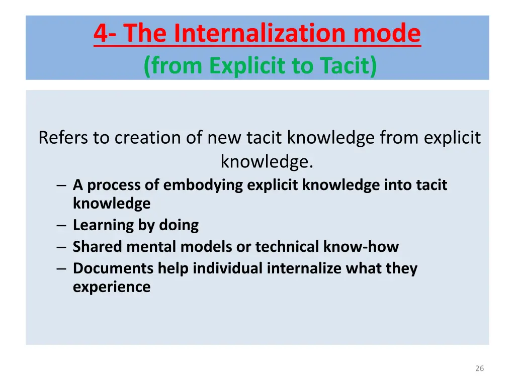 4 the internalization mode from explicit to tacit