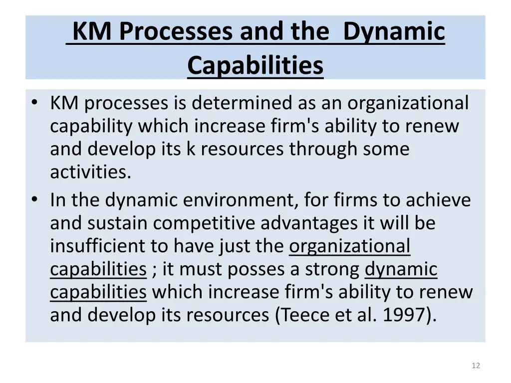 km processes and the dynamic capabilities