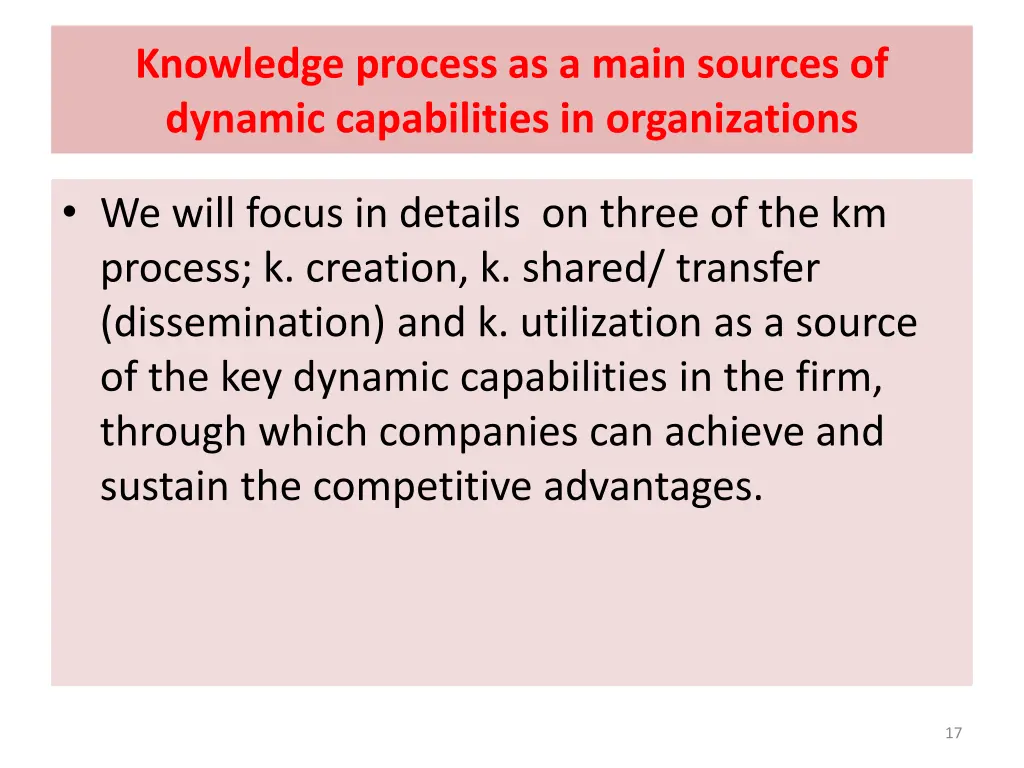 knowledge process as a main sources of dynamic