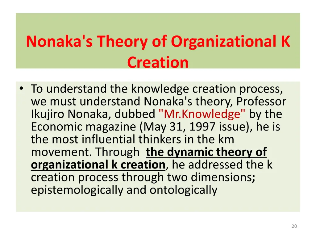 nonaka s theory of organizational k creation