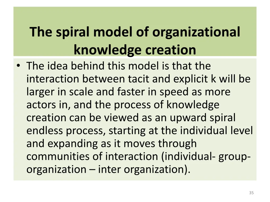 the spiral model of organizational knowledge