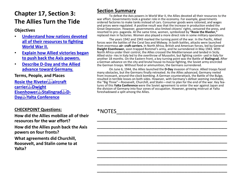 section summary to defeat the axis powers