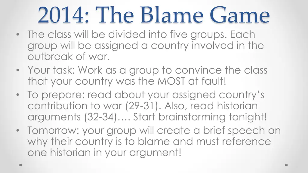 2014 the blame game the class will be divided