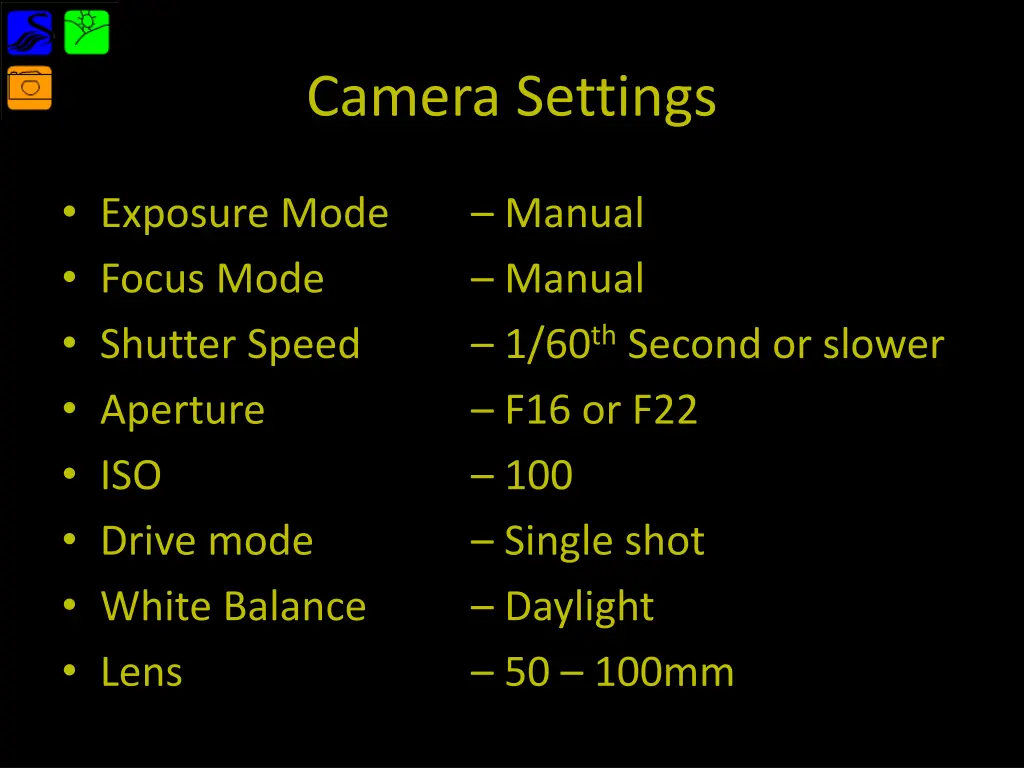 camera settings