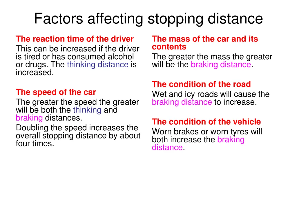 factors affecting stopping distance