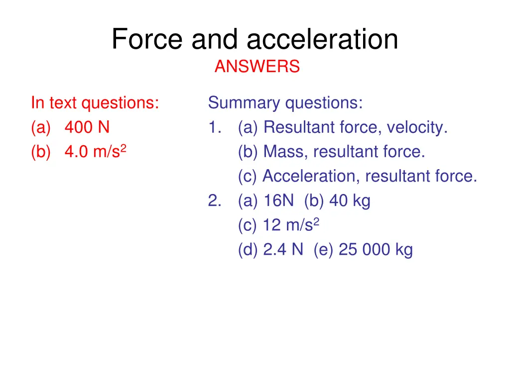 force and acceleration answers