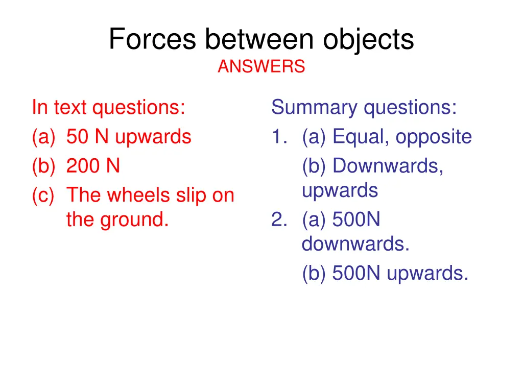 forces between objects answers