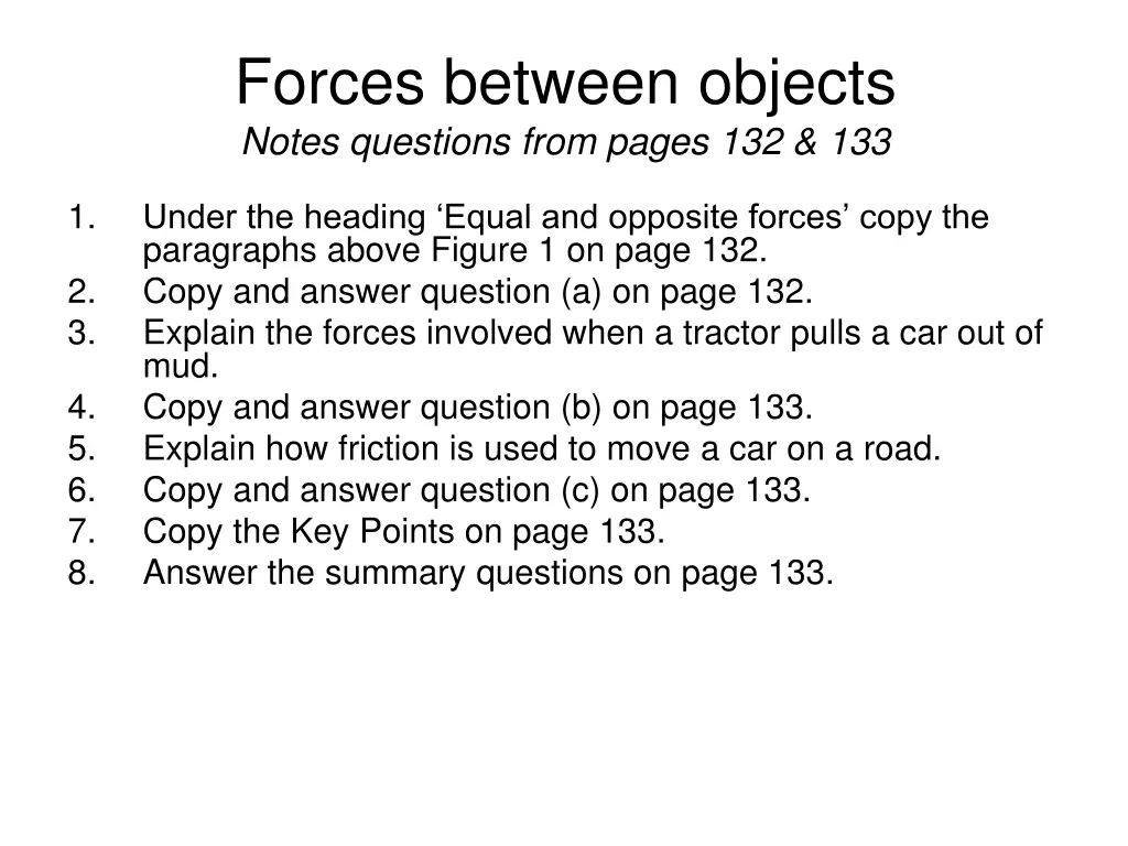 forces between objects notes questions from pages