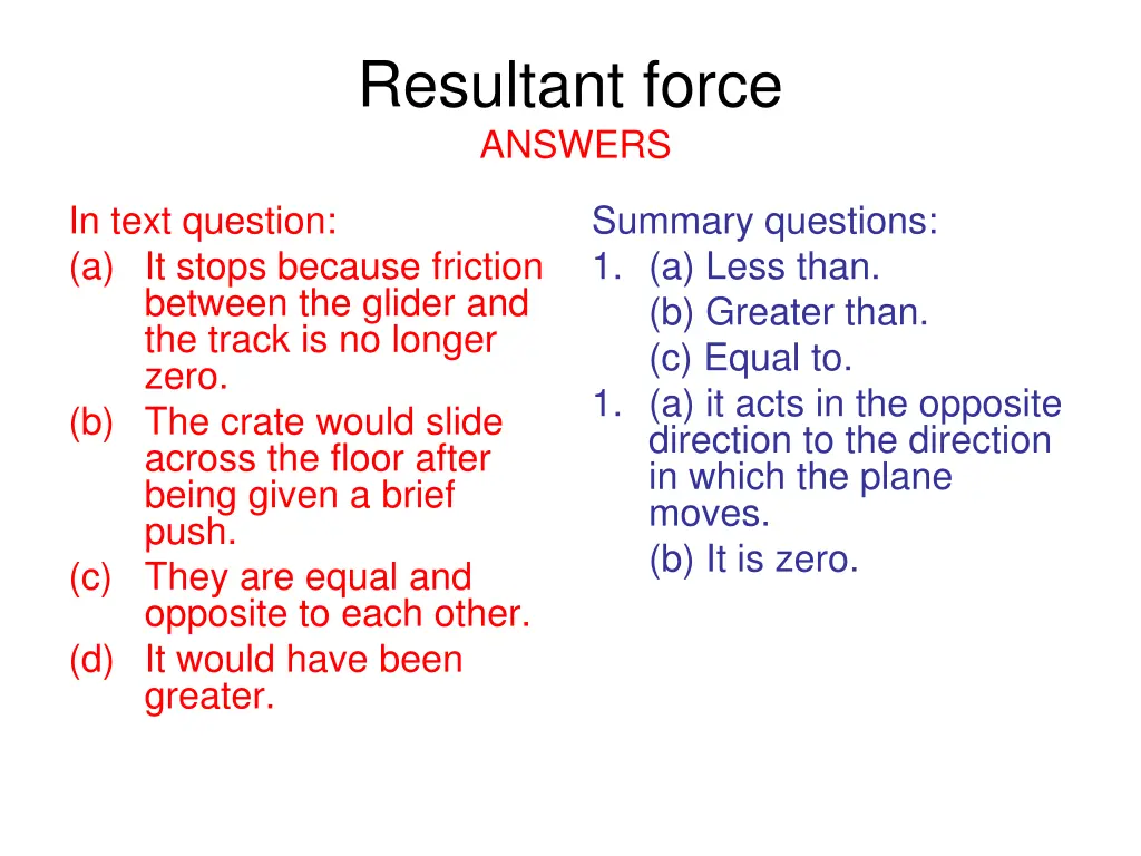 resultant force answers