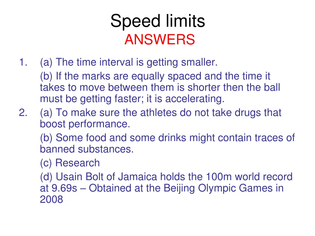 speed limits answers