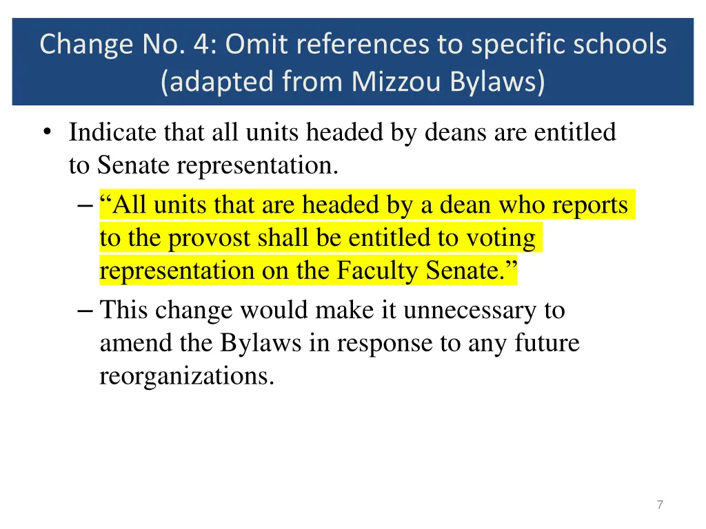 change no 4 omit references to specific schools