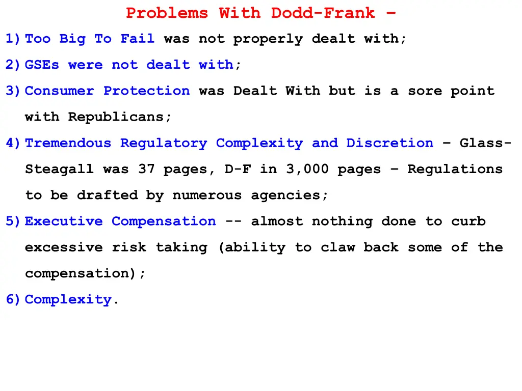 problems with dodd frank