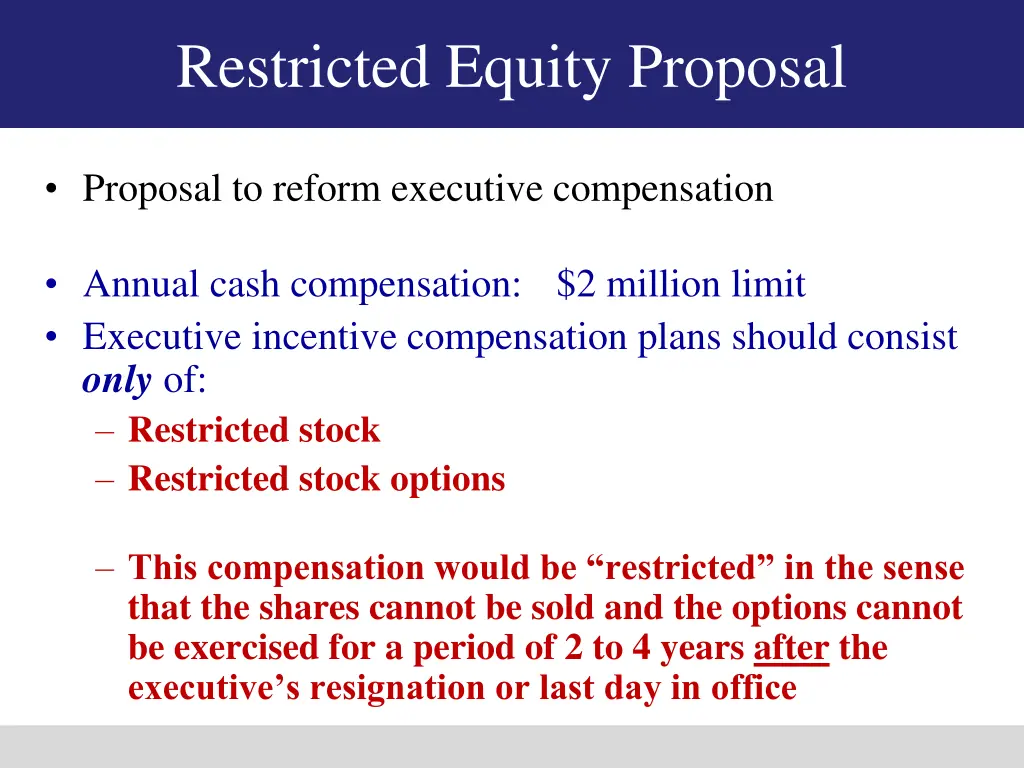 restricted equity proposal