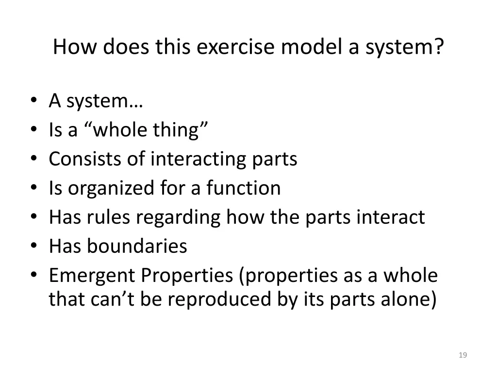 how does this exercise model a system