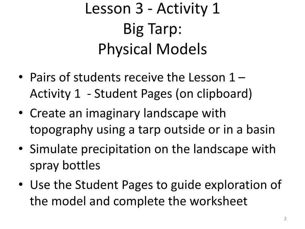 lesson 3 activity 1 big tarp physical models