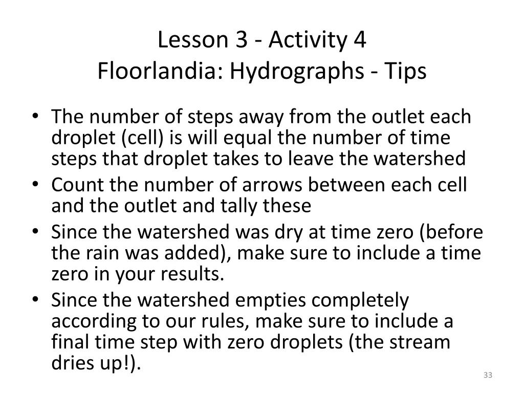 lesson 3 activity 4 floorlandia hydrographs tips