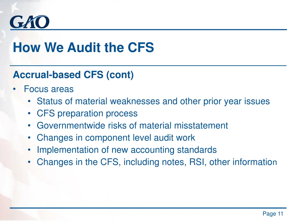 how we audit the cfs 1