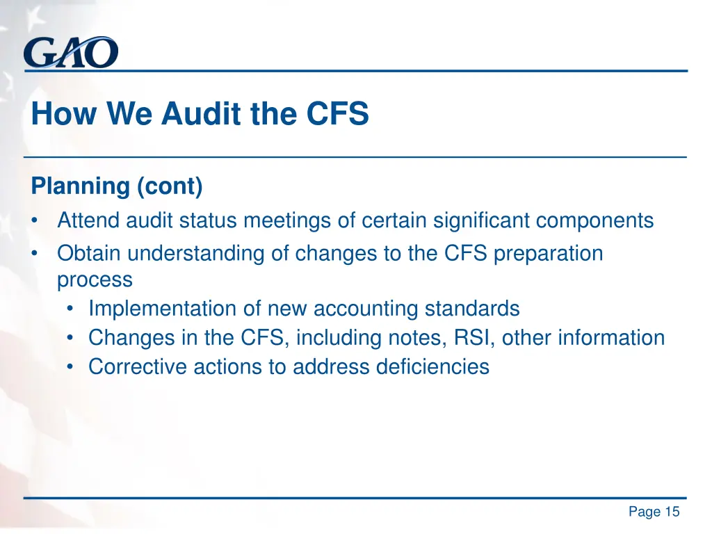 how we audit the cfs 5