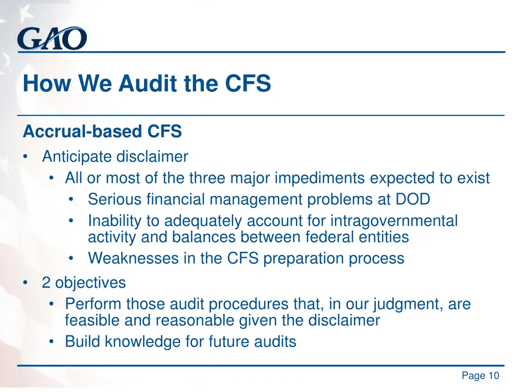 how we audit the cfs