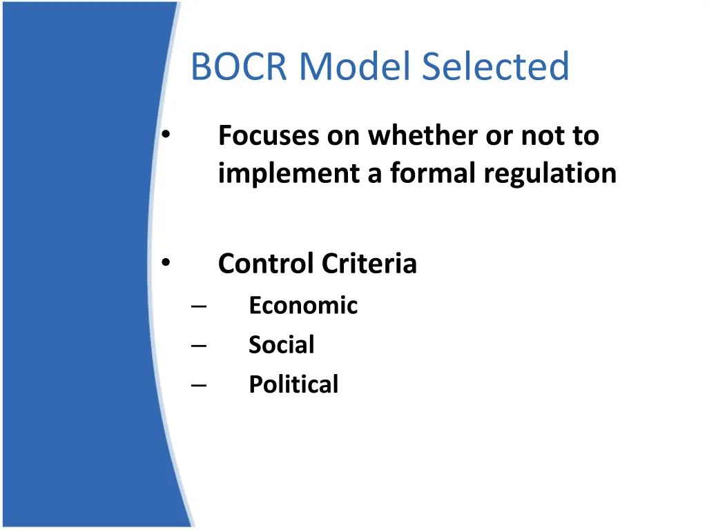 bocr model selected