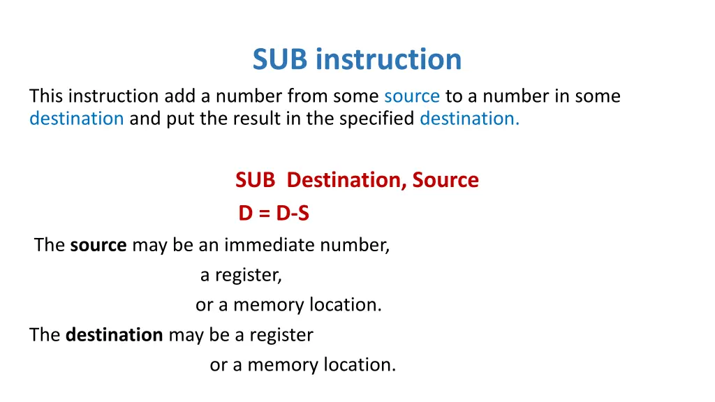 sub instruction