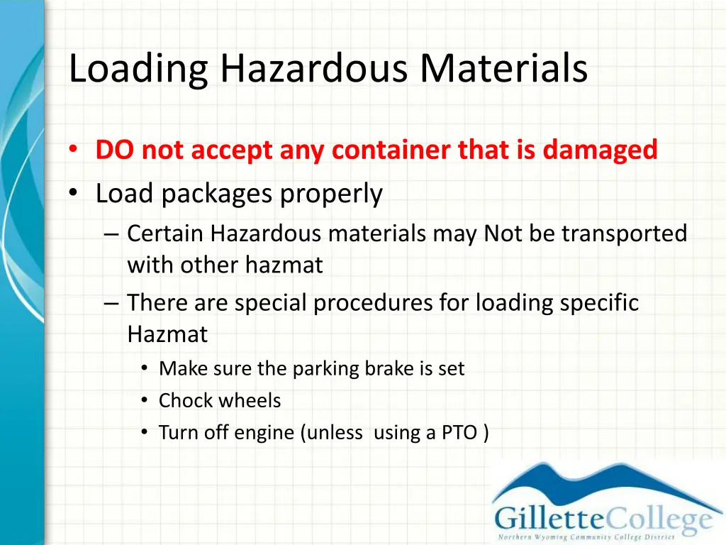 loading hazardous materials