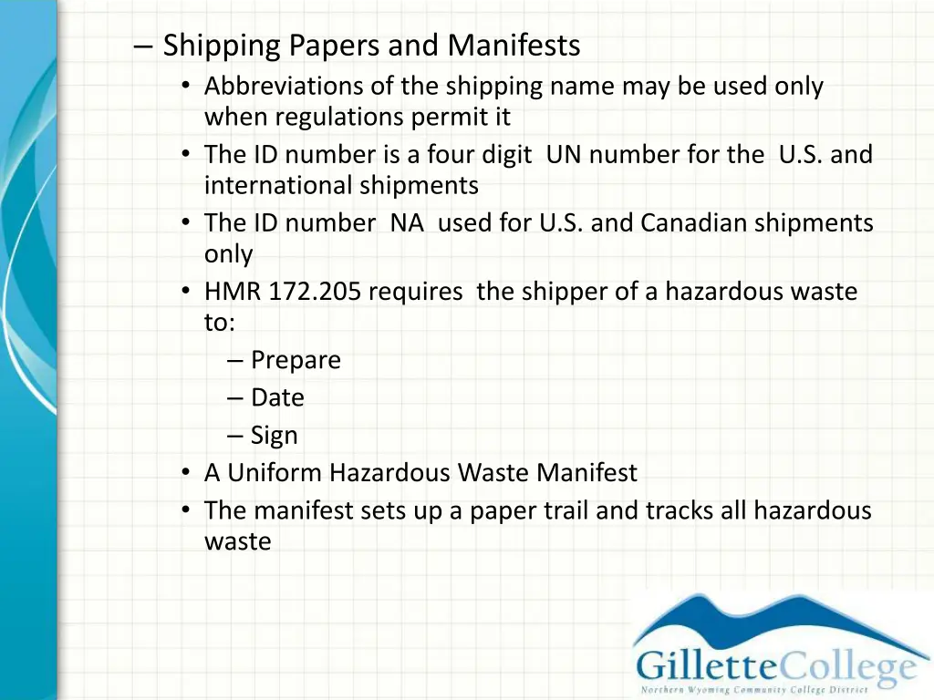 shipping papers and manifests abbreviations