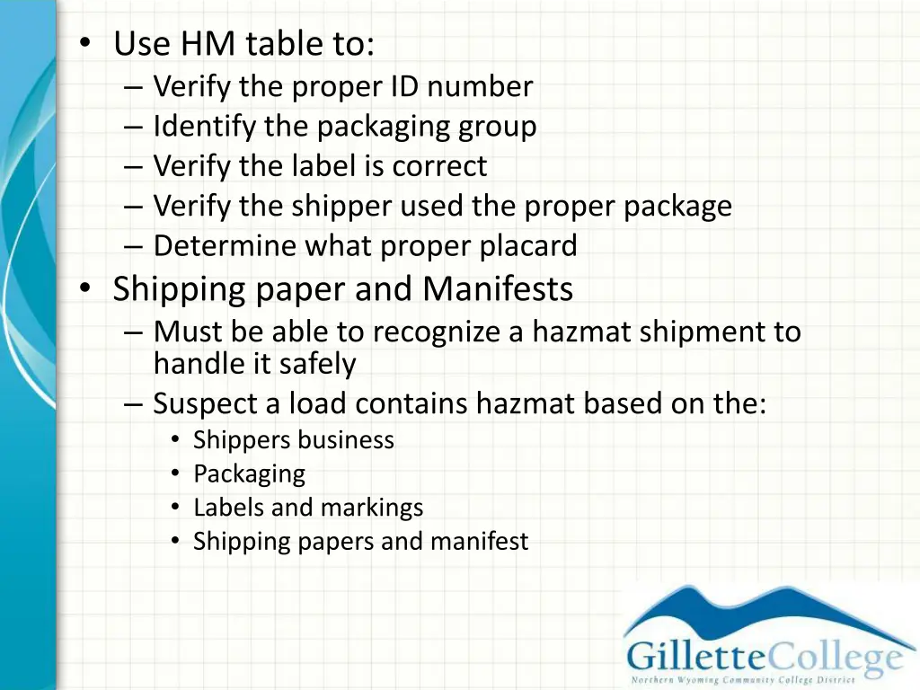 use hm table to verify the proper id number