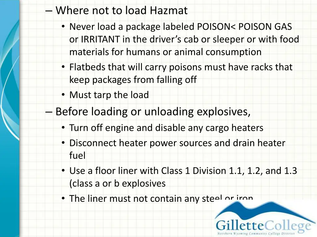 where not to load hazmat never load a package